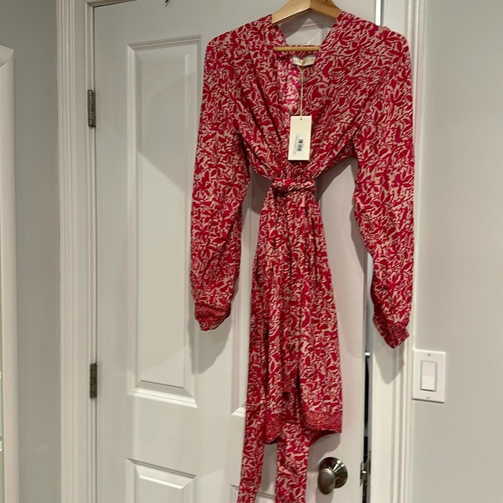 Natalie Martin Nico silk dress with sash pink. New with tags size small